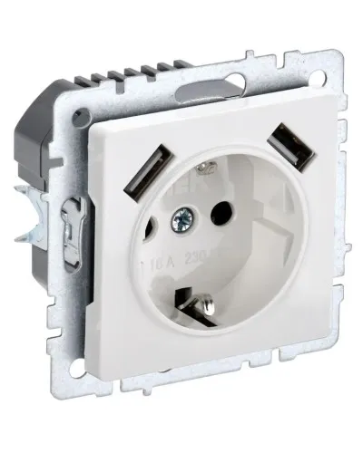 Розетка с з/к с USB A+A 2,1А РЮш10-1-БрБ белый BRITE (BR-R14-16-U21-D21-K01). Розетка с заземлением с защитными шторками, 2,1А. IEK в Костроме
