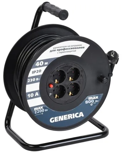 УК40 4 места 2P+PE, 40м GENERICA (WKP10-10-04-40-G). Удлинитель на катушке с термозащитой, 3х1,0кв.мм. IEK в Костроме