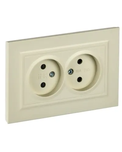 Розетка 2-местная без з/к РСш12-2-БрКр бежевый BRITE (BR-R23-10-K10-F). Розетка без заземления с защитными шторками в сборе. IEK в Костроме