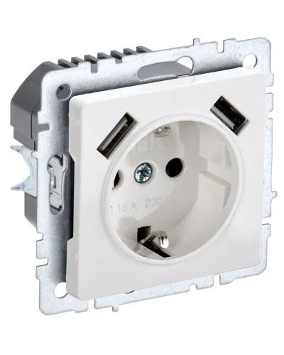 Розетка с з/к с USB A+A 3,1А РЮш10-2-БрБ белый BRITE (BR-R14-16-U21-D31-K01). Розетка с заземлением с защитными шторками, 3,1А. IEK в Костроме