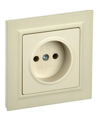 Розетка без з/к в сборе РСР10-1-0-БрКр бежевый BRITE (BR-R10-10-K10-F). Розетка без заземления без защитных шторок. IEK в Костроме