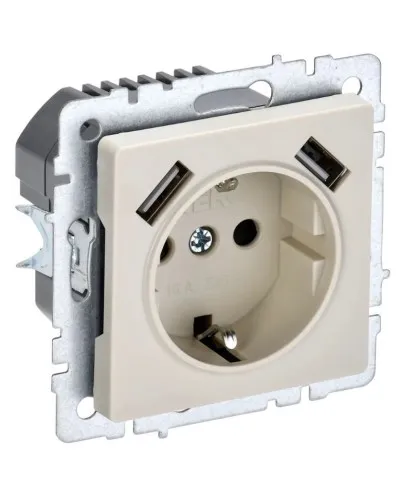 Розетка с з/к с USB A+A 3,1А РЮш10-2-БрКр бежевый BRITE (BR-R14-16-U21-D31-K10). Розетка с заземлением с защитными шторками, 3,1А. IEK в Костроме