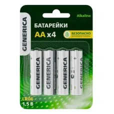 Батарейка Alkaline LR06/AA GENERICA (4 шт) (ABT-LR06-ST-L04-G). Батарейка щелочная. IEK