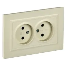 Розетка 2-местная без з/к РС12-2-БрКр бежевый BRITE (BR-R20-10-K10-F). Розетка без заземления без защитных шторок в сборе. IEK
