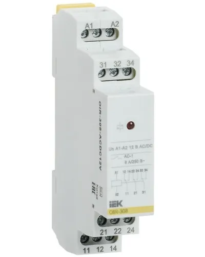 Реле промежуточное модульное OIR 3 контакта 8А 12В AC/DC (OIR-308-ACDC12V). Реле промежуточное модульное. IEK в Костроме