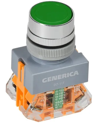 Кнопка D7-11T d=22мм зеленая GENERICA (BBT50-11T-3-21-K06-G). Кнопка управления с фиксацией. IEK в Костроме