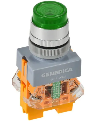 Кнопка D7-11DNZS d=22мм зеленая GENERICA (BBT50-11DNZS-3-11-K06-G). Кнопка управления с подсветкой и фиксацией. IEK в Костроме