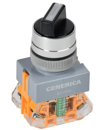 Переключатель D7-11X22 на 2 положения черный GENERICA (BSW50-11X22-3-22-2-K02-G). Переключатель с самовозвратом. IEK в Костроме