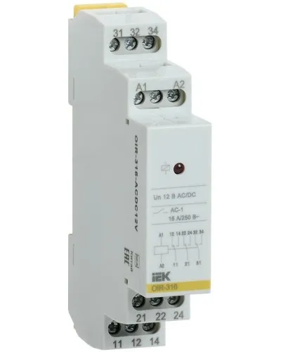 Реле промежуточное модульное OIR 3 контакта 16А 12В AC/DC (OIR-316-ACDC12V). Реле промежуточное модульное. IEK в Костроме