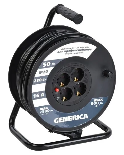 УК50 4 места 2P+PE, 50м GENERICA (WKP20-16-04-50-G). Удлинитель на катушке с термозащитой, 3х1,5кв.мм. IEK в Костроме