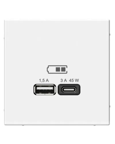 ArtGallery розетка USB тип-A+C 45Вт, скрытой установки, механизм, белый (GAL000129). Розетка USB. Systeme Electric в Костроме