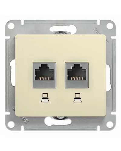 Glossa розетка RJ45+RJ45 2-местная, кат. 5Е, скрытой установки, механизм, бежевый (GSL000285KK). Розетка компьютерная. Systeme Electric в Костроме