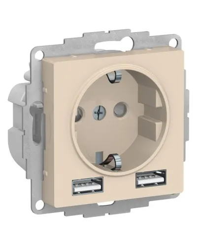AtlasDesign розетка 1-местная с 2 USB A+A, скрытой установки, механизм, бежевый (ATN000230). Розетка с USB. Systeme Electric в Костроме