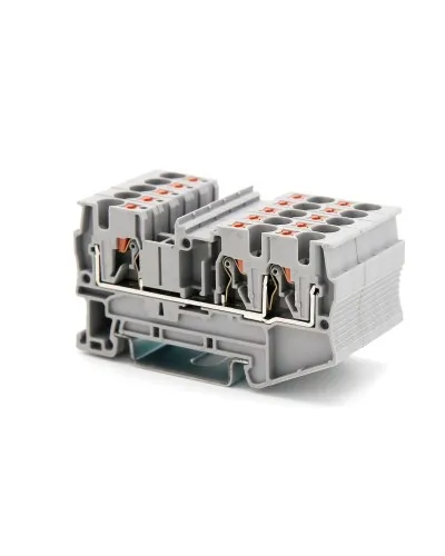 Клемма проходная, зажим push-in, 3 точки подключения, 4 кв.мм, серая (VPR-4-TWIN-GY). Клемма проходная, 2 точки подключения. ДКС в Костроме